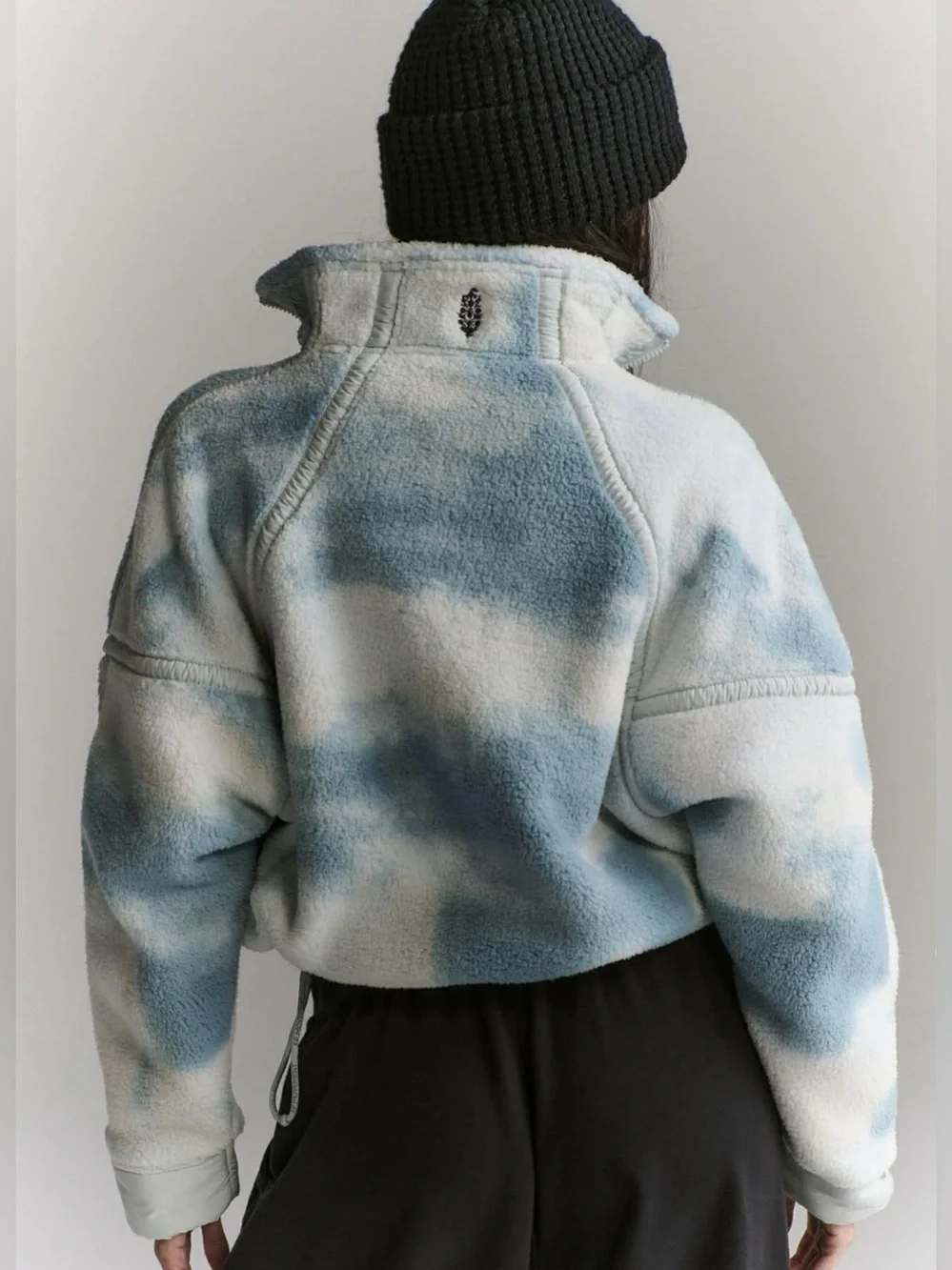 NWT Free People Mountain High Fleece Pullover Jacket Watercolor Blue Grey Combo